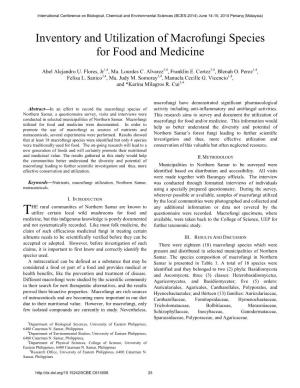 Inventory and Utilization of Macrofungi Species for Food and Medicine