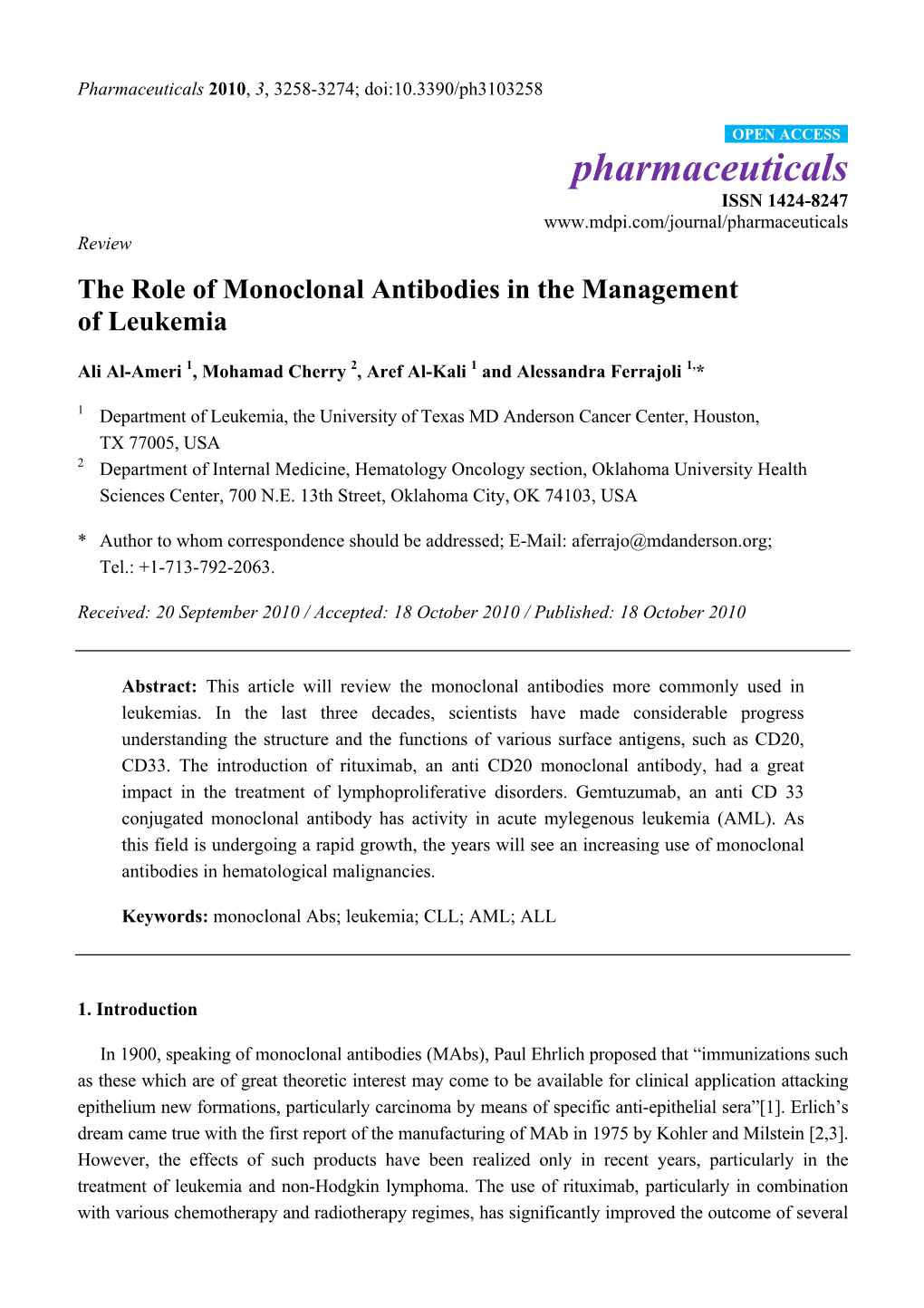 The Role of Monoclonal Antibodies in the Management of Leukemia