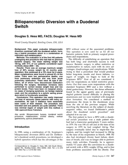 Biliopancreatic Diversion with a Duodenal Switch