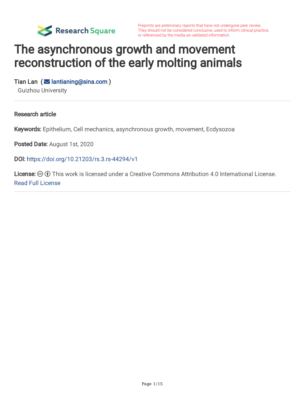 The Asynchronous Growth and Movement Reconstruction of the Early Molting Animals