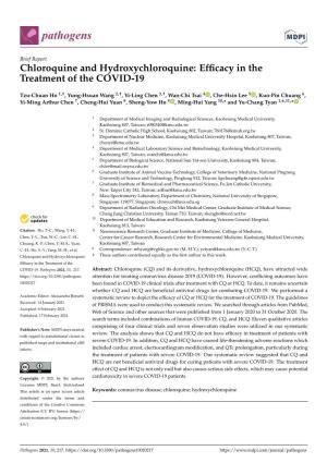 Chloroquine and Hydroxychloroquine: Efﬁcacy in the Treatment of the COVID-19