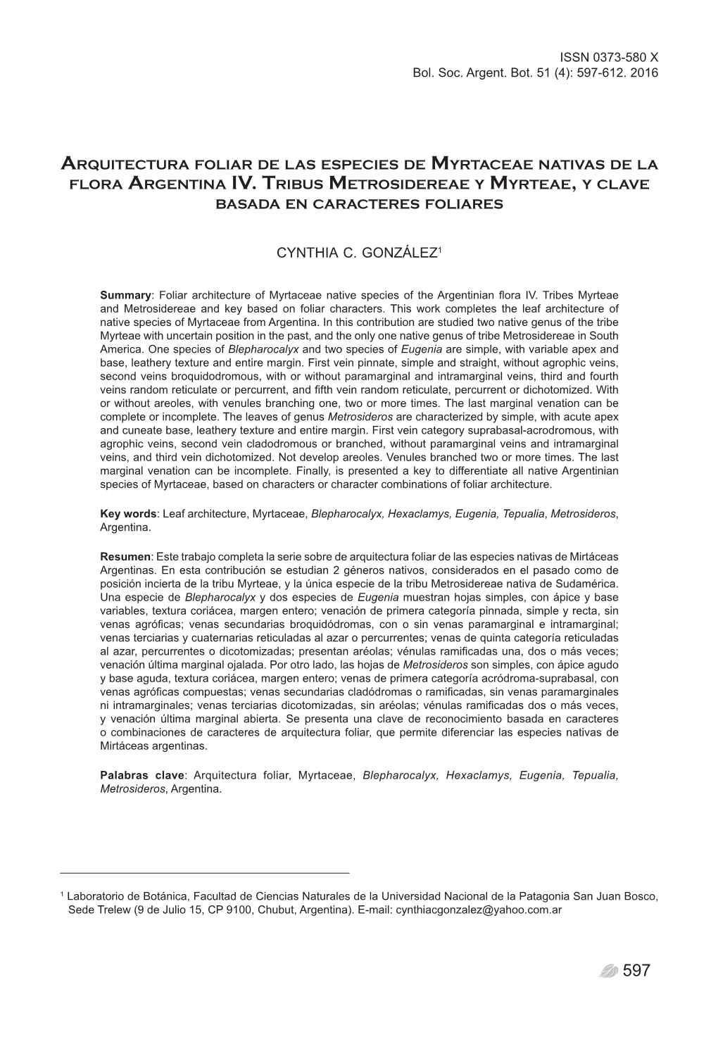 Arquitectura Foliar De Mirtáceas Argentinas IV