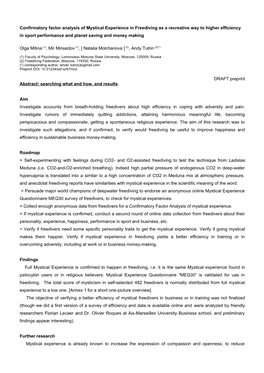 Confirmatory Factor Analysis of Mystical Experience in Freediving As a Recreative Way to Higher Efficiency in Sport Performance and Planet Saving and Money Making