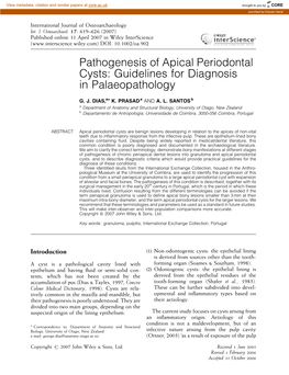 Pathogenesis of Apical Periodontal Cysts: Guidelines for Diagnosis in Palaeopathology