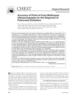 Accuracy of Point-Of-Care Multiorgan Ultrasonography for the Diagnosis of Pulmonary Embolism