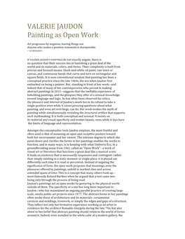 Montgomery, Harper. “Valerie Jaudon: Painting As Open Work.”
