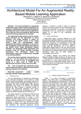 Architectural Model for an Augmented Reality Based Mobile Learning Application Oluwaranti, A