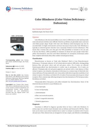 Color Blindness (Color Vision Deficiency–Daltonism)