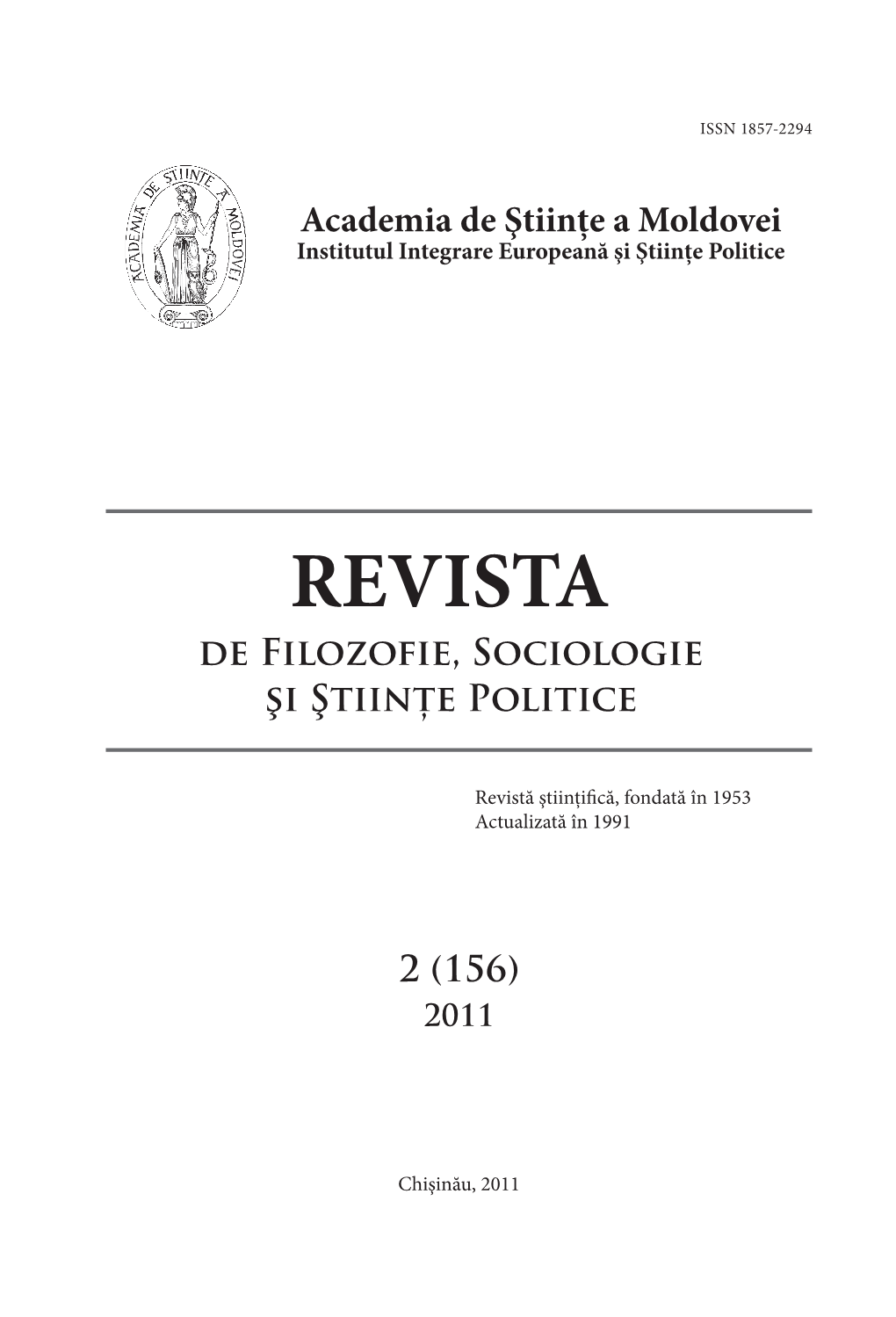 Revistă Ştiinţifică, Fondată În 1953 Actualizată În 1991 Chişinău, 2011