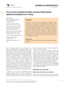 JOURNAL of NEMATOLOGY First Record of Aphelenchoides