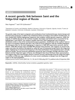 A Recent Genetic Link Between Sami and the Volga-Ural Region of Russia