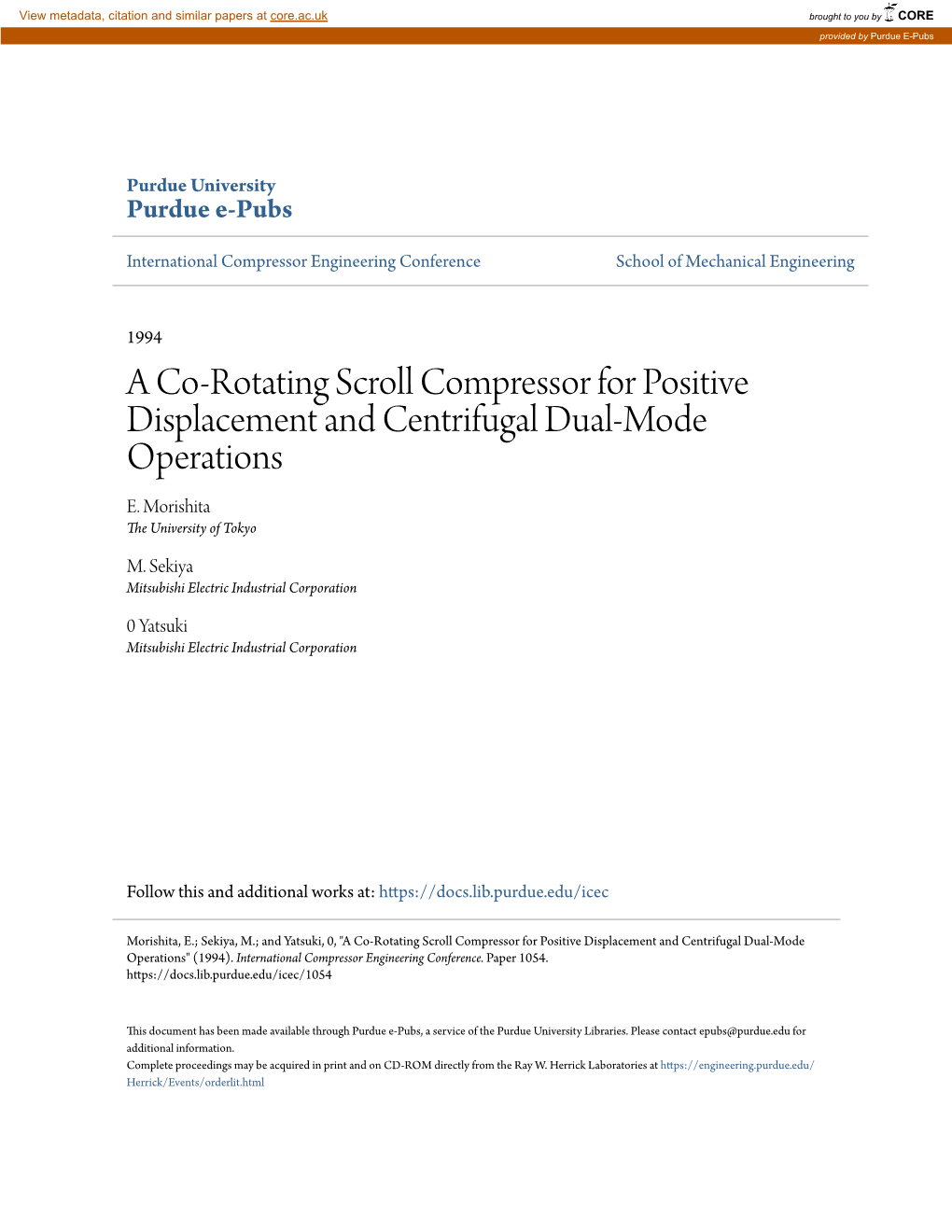 A Co-Rotating Scroll Compressor for Positive Displacement and Centrifugal Dual-Mode Operations E