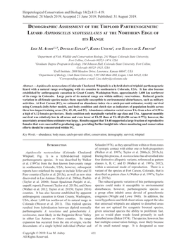 Demographic Assessment of the Triploid Parthenogenetic Lizard Aspidoscelis Neotesselatus at the Northern Edge of Its Range