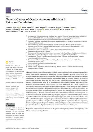 Genetic Causes of Oculocutaneous Albinism in Pakistani Population