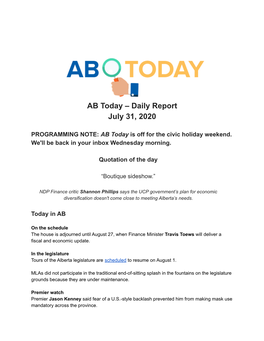 AB Today – Daily Report July 31, 2020