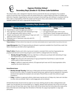 2020-2021 Dress Code Guidelines Secondary Boys 2 Page