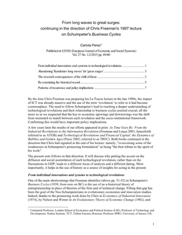 From Long Waves to Great Surges: Continuing in the Direction of Chris Freeman's 1997 Lecture on Schumpeter's Business Cycles