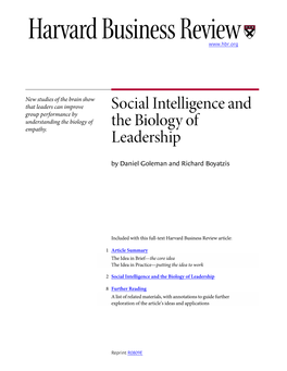 Social Intelligence and the Biology of Leadership