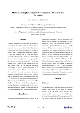 Tu.P3.1 II - 1739 Fundamental Frequencies Were Mistuned by ∆F Hz the Normalized ACF Calculated by In-Phase and Maintaining a Harmonic Relationship