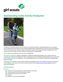 Skateboarding: Safety Activity Checkpoints