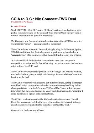 CCIA to DC: Nix Comcast-TWC Deal