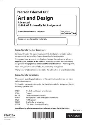 Art and Design Advanced Unit 4: A2 Externally Set Assignment