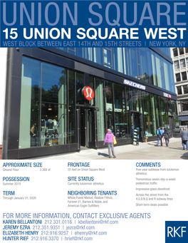 15 Union Square West 15 Union Square West West Block Between East 14Th and 15Th Streets | New York, Ny