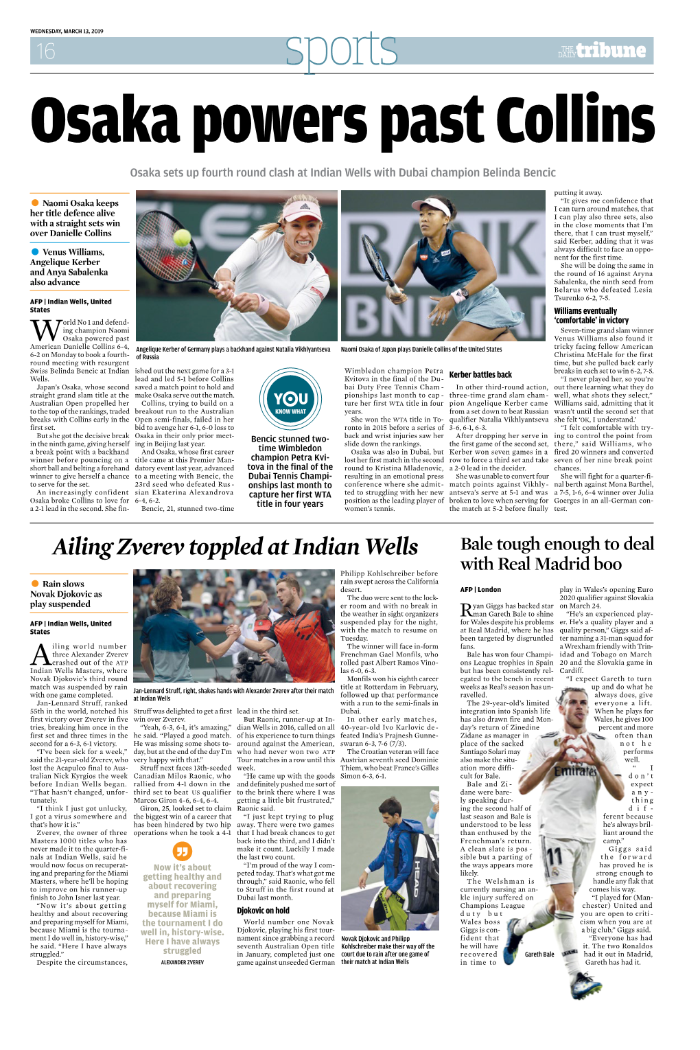 Ailing Zverev Toppled at Indian Wells Bale Tough Enough to Deal