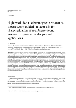 High Resolution Nuclear Magnetic Resonance Spectroscopy-Guided Mutagenesis for Characterization of Membrane-Bound Proteins: Experimental Designs and Applications 1
