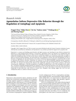 Agomelatine Softens Depressive-Like Behavior Through the Regulation of Autophagy and Apoptosis