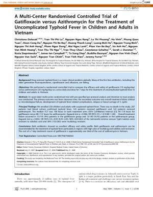 A Multi-Center Randomised Controlled Trial of Gatifloxacin Versus Azithromycin for the Treatment of Uncomplicated Typhoid Fever in Children and Adults in Vietnam