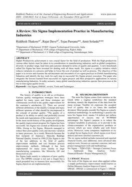 Six Sigma Implementation Practice in Manufacturing Industries