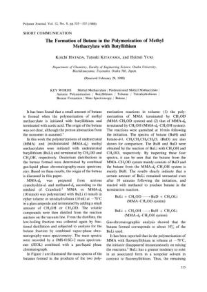 The Formation of Butane in the Polymerization of Methyl Methacrylate with Butyllithium