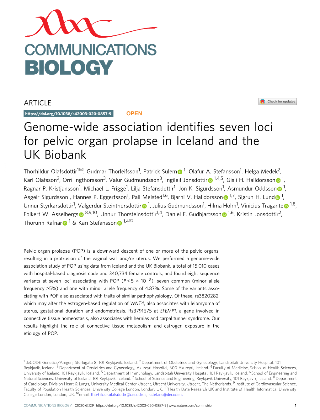 Genome-Wide Association Identifies Seven Loci for Pelvic Organ Prolapse