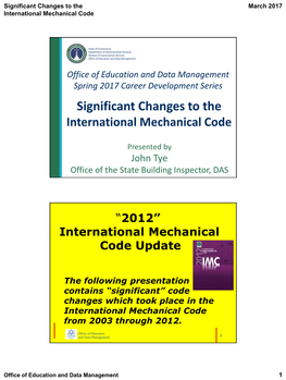Significant Changes to the March 2017 International Mechanical Code