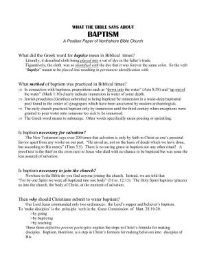 BAPTISM a Position Paper of Northshore Bible Church