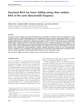 Structural RNA Has Lower Folding Energy Than Random RNA of the Same Dinucleotide Frequency