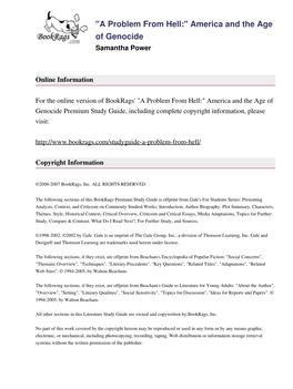 "A Problem from Hell:" America and the Age of Genocide Samantha Power