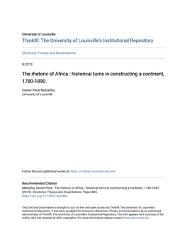 The Rhetoric of Africa : Historical Turns in Constructing a Continent, 1780-1890