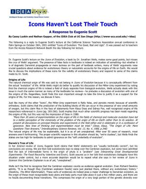 Icons Haven't Lost Their Touch a Response to Eugenie Scott by Casey Luskin and Nathan Gapper, of the IDEA Club at UC San Diego (