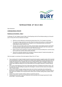 NEWSLETTER 21St JULY 2021