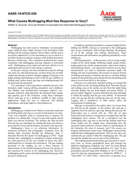 What Causes Mudlogging Mud Gas Response to Vary? William S