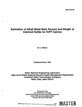 Estimation of Alkali Metal Mole Percent and Weight of Calcined Solids for ICPP Calcine