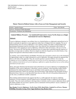 Master Thesis in Political Science with a Focus on Crisis Management and Security
