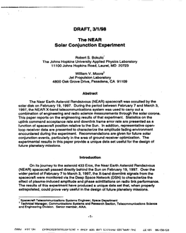 DRAFT, 3/1/98 Solar Conjunction Experiment