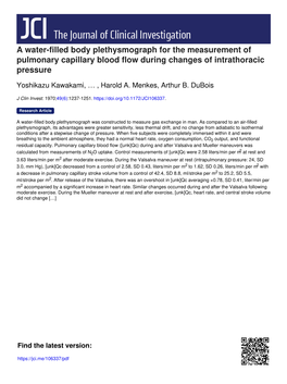 A Water-Filled Body Plethysmograph for the Measurement of Pulmonary Capillary Blood Flow During Changes of Intrathoracic Pressure