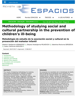 Methodology of Studying Social and Cultural Partnership in the Prevention of Children's Ill-Being