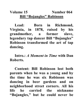 Volume 15 Number 064 Bill “Bojangles” Robinson Lead