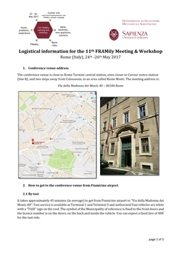 Logistical Information for the 11Th Framily Meeting & Workshop