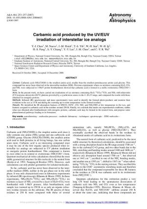 Carbamic Acid Produced by the UV/EUV Irradiation of Interstellar Ice Analogs